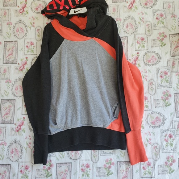 Women's Fox Racing Pullover Hoodie Black Gray Peach Thumbholes Sweatshirt Medium - Picture 1 of 6